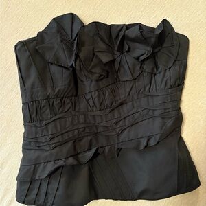 BCBG MaxAzria Black Strapless Ruffle Corset Top